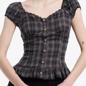 Elegant Black Checkered Off-Shoulder Blouse